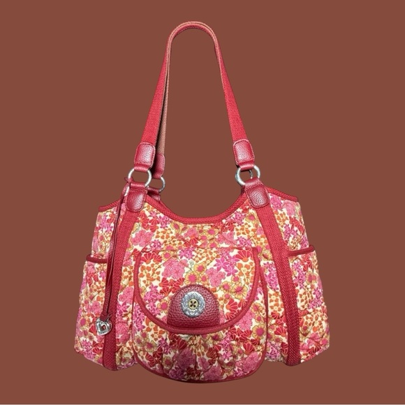 **SOLD**Brighton Vintage Floral Print Heart-Quilted Dual Strap Tote Dust Bag - Picture 3 of 13